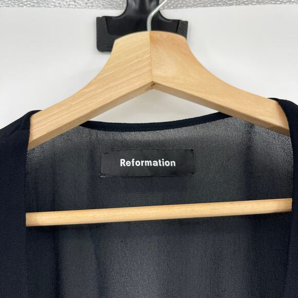 Reformation | Brooke Dress Black Long Sleeve Mini Wrap Dress XS - Picture 4 of 11